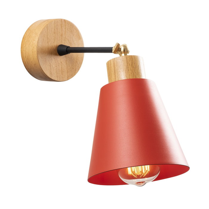 Opviq Manavgat - N-616 Lámpara de Pared Roja con Base de Madera Opviq Manavgat - N-616 Lámpara de Pared Roja con Base de Madera